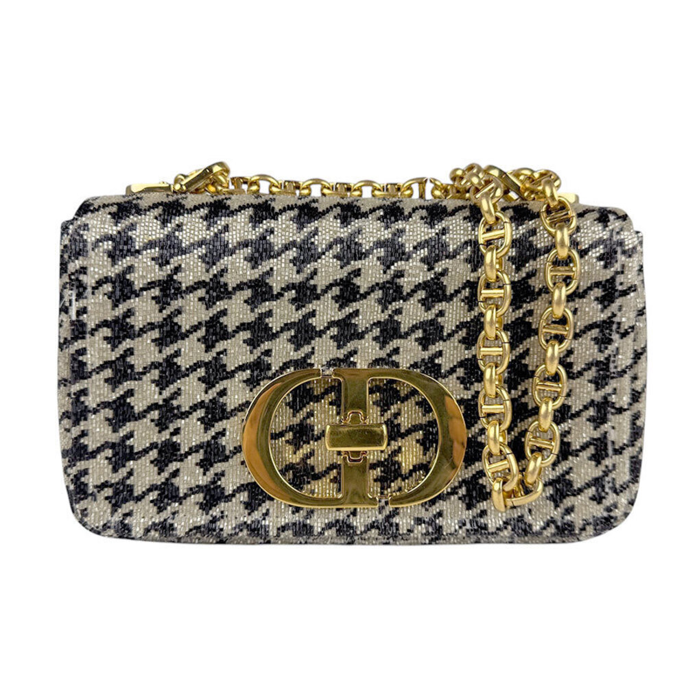 Christian Dior Caro Beaded Shoulder Bag Leather Beige Gold